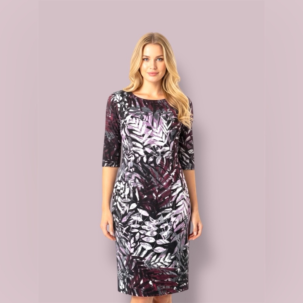 Roz & Ali Black and Purple Leaf Pattern Dress